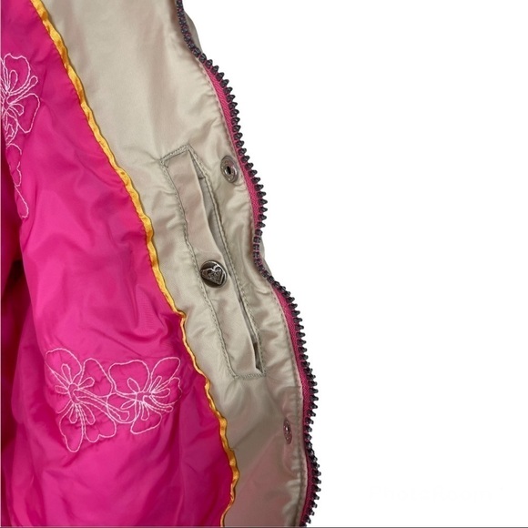Roxy Junior Large White Pink Flower Embroidered Jacket Removable Hood - Picture 8 of 8